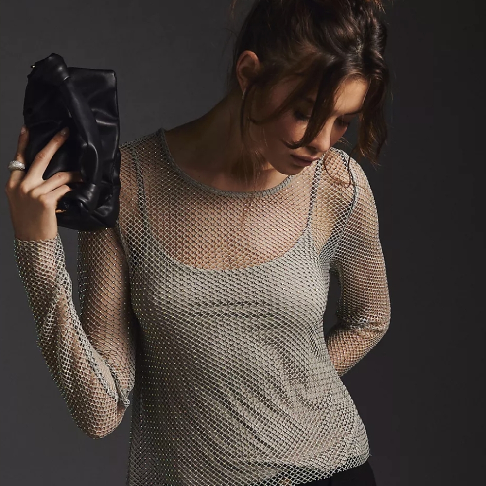 NWT Anthropologie Sunday in Brooklyn Mesh Sparkle Top